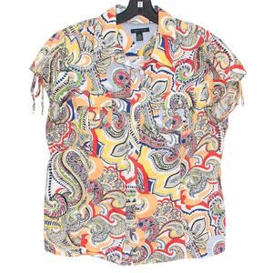 Tommy Hilfiger Top Y2K Hippie Festival Abstract Boho Colorful Button Paisley XL